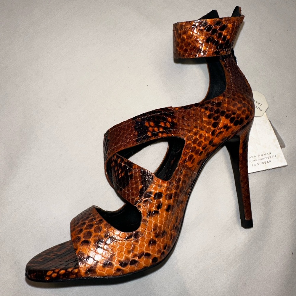 Zara Python print brown/tan sandals 38